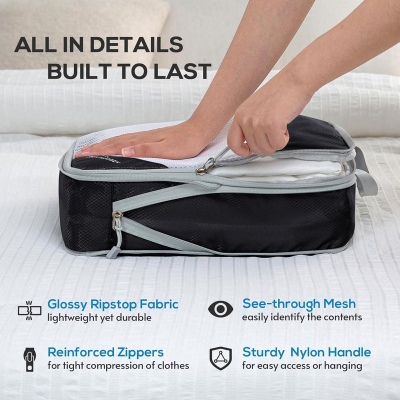OPLEBEPE Compression Packing Cubes, 5 Set Packing Cubes for Travel Compression, Lightweight Compressible Package Organizer for Carry On and Suitcases, Black - Image 4